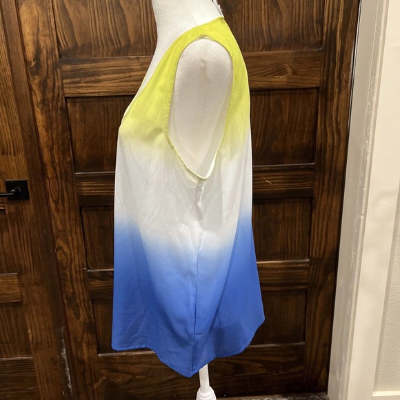 Liz Claiborne Shirt Women Small Lime Green Blue Colorblock V Neck Sheer Camisole - Picture 5 of 16